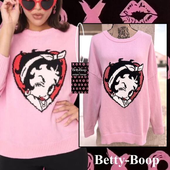Betty Boop Unique Vintage Pink Betty Boop Love Sweater Size: 2X-3X - Picture 1 of 11